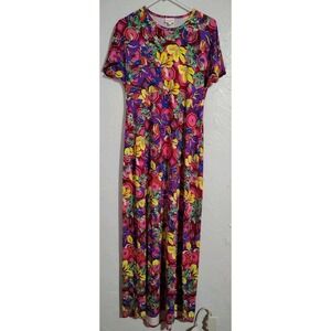 LuLaRoe Maxi Dress Ladies S Pink/Multi Swing Colorful Summer Comfort Stretch USA